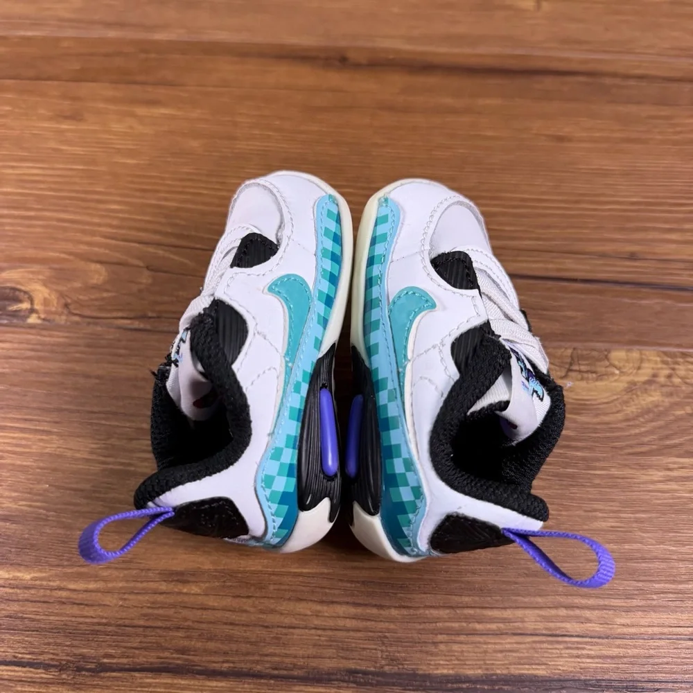 Nike Air Max 90 Crib Sneakers Size‎ 2C Shoes ‘White Psychic Purple Washed Teal’
